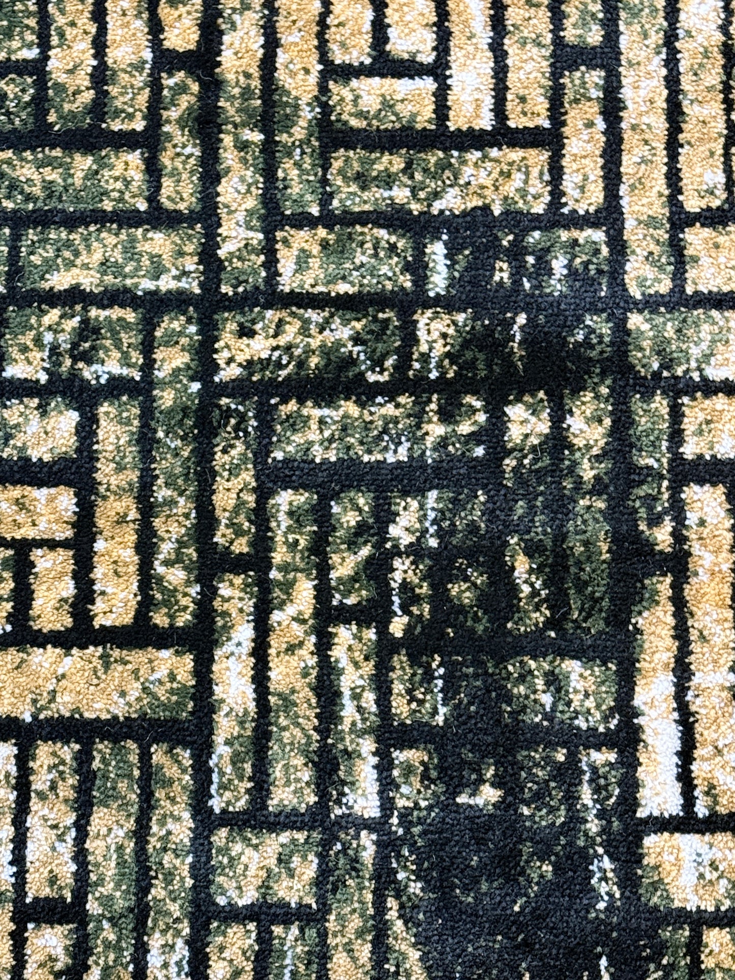 Geometric Basketweave Runner | Gold, Black & White |Size 2.7x5.0 ft