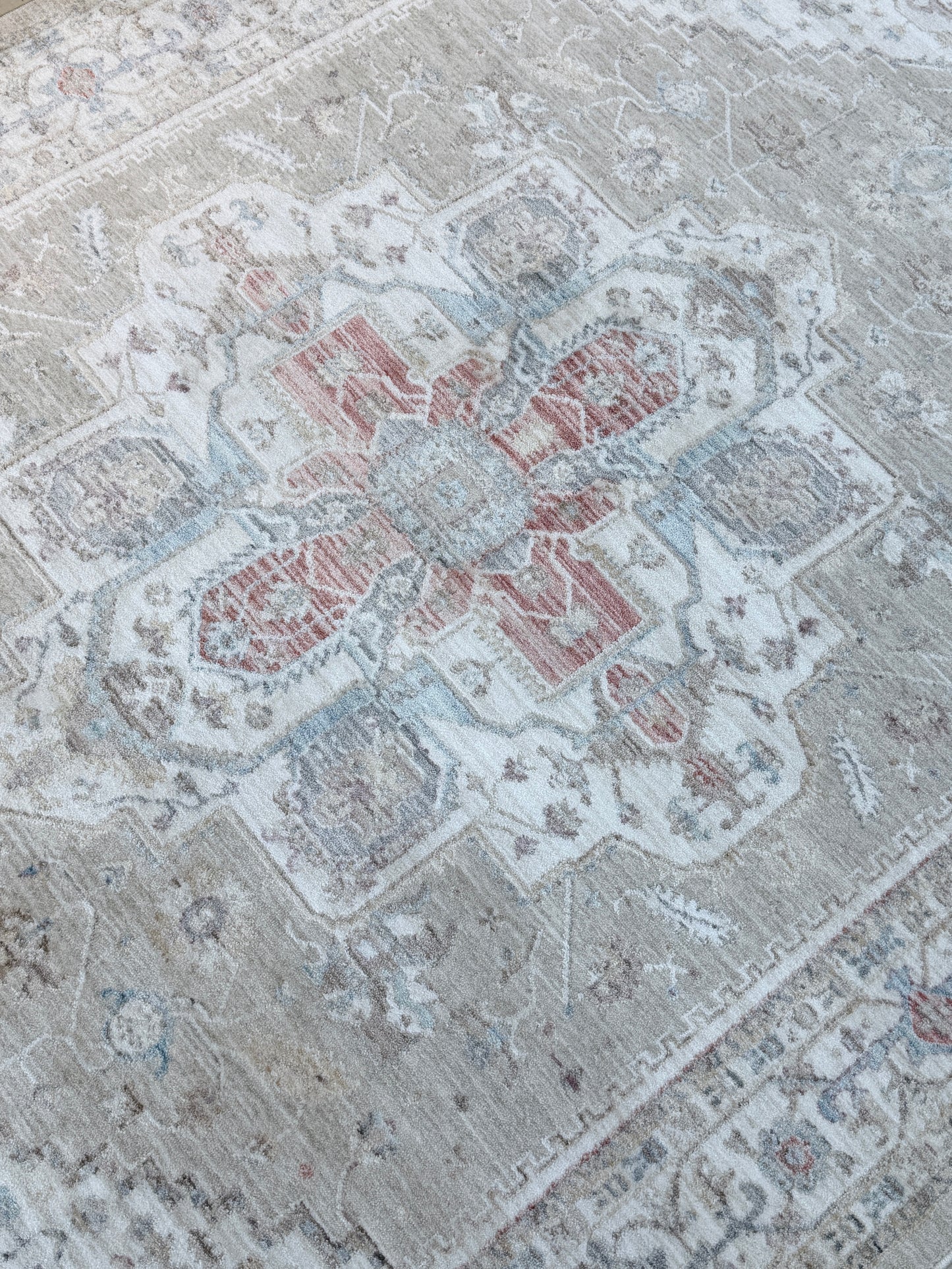 Vintage Medallion Oriental Rug | Beige, Terracotta & Slate Blue | Size 150x230 cm (4.11x7.6 ft)