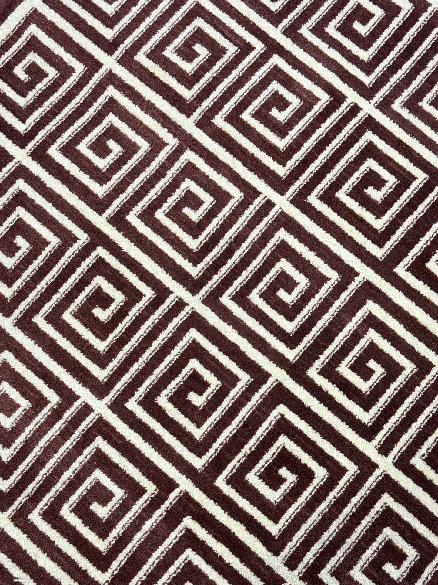 Geometric Greek Key Design Carpet Brown and White Size (3 x 5 )ft