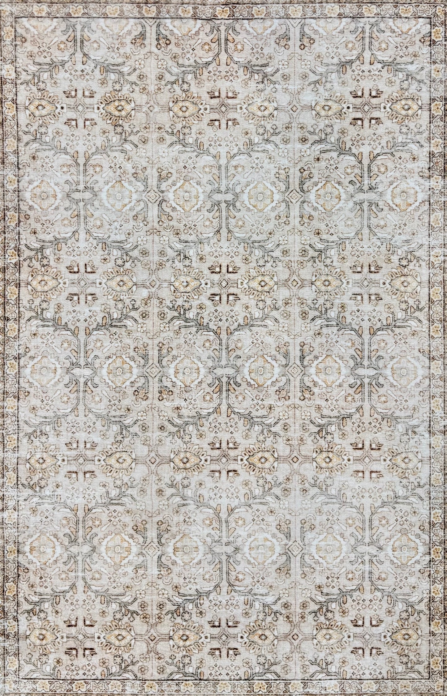 Faded Cream and Taupe Persian Style Area Rug | Ivory & Cream | Size 120x170 cm (4.0x5.7 ft) approx