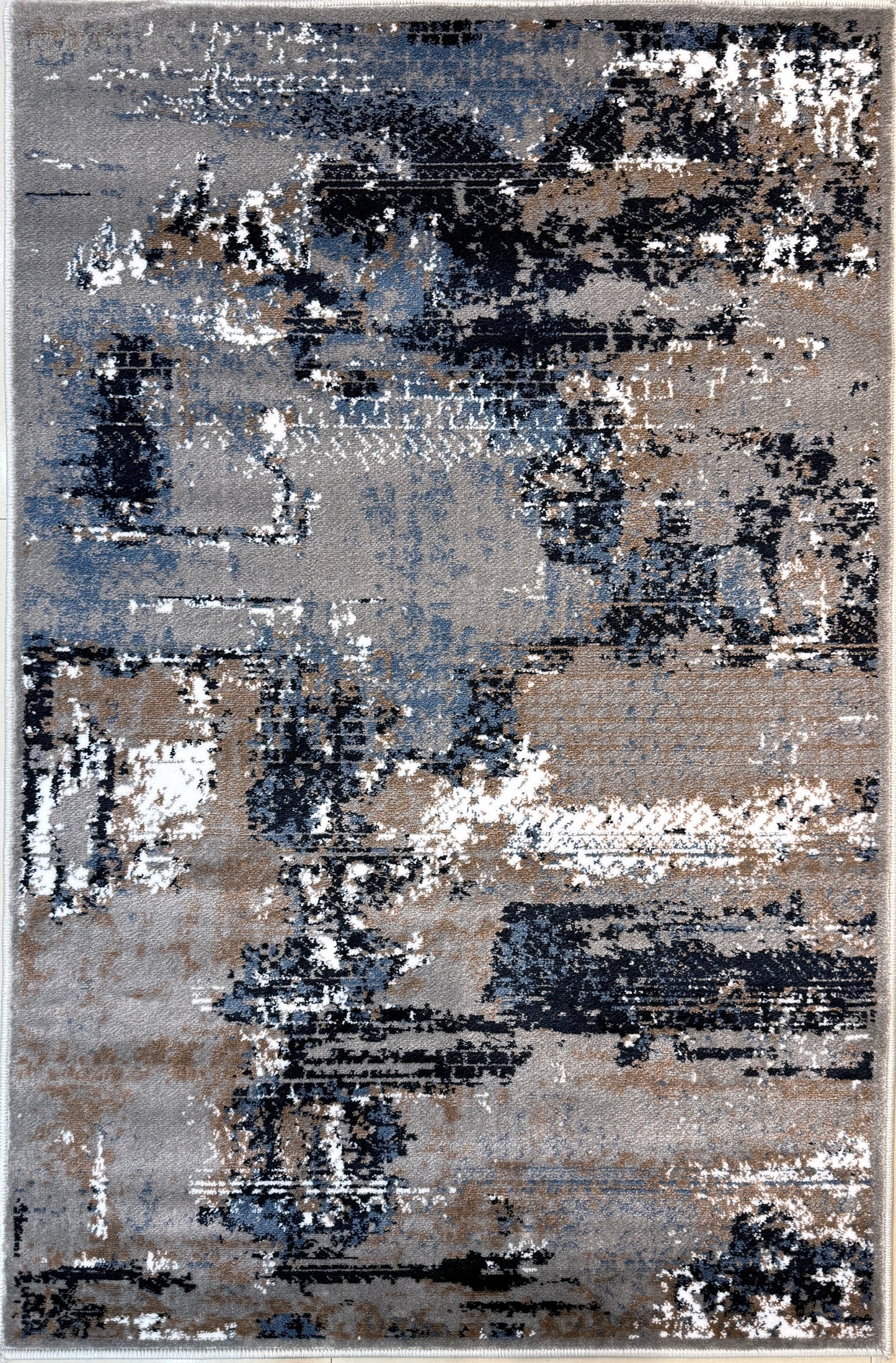 Abstract area rug | blend of Grey, Blue, and Anthracite tones | Size 3.3x5.0 ft