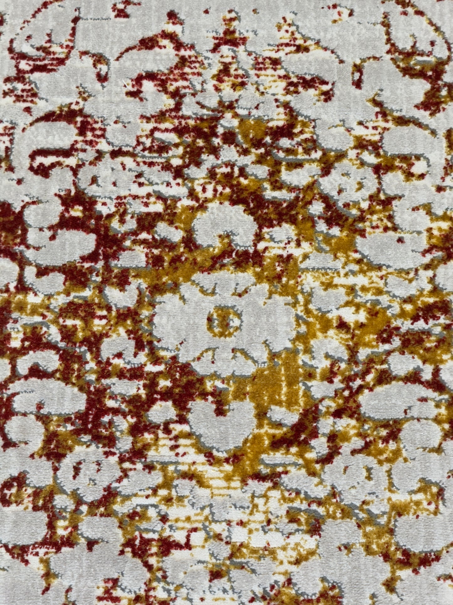 Elegant Distressed Floral Area Rug - Off-While Reddish Brown Gold - Size (6.7x9.6)ft