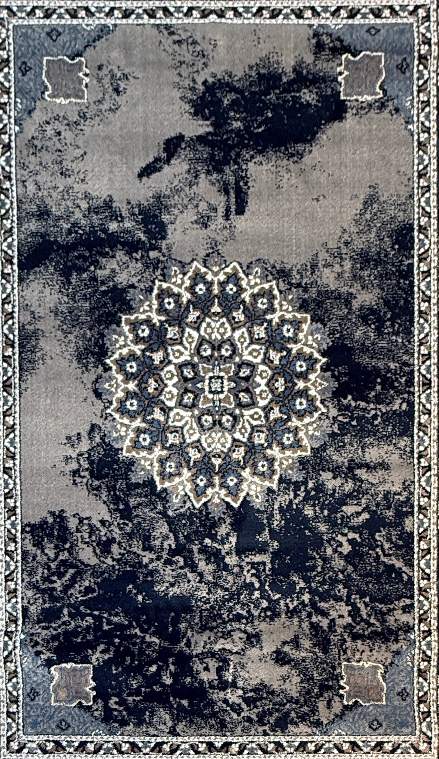 Classic Persian Style Area Rug | Navy Blue Grey Beige Ivory | Size 5 x 7.3 ft