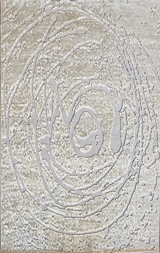 Quartz Modern Abstract Swirl Rug - Ivory and Light Grey - Size (6.7x9.6)ft