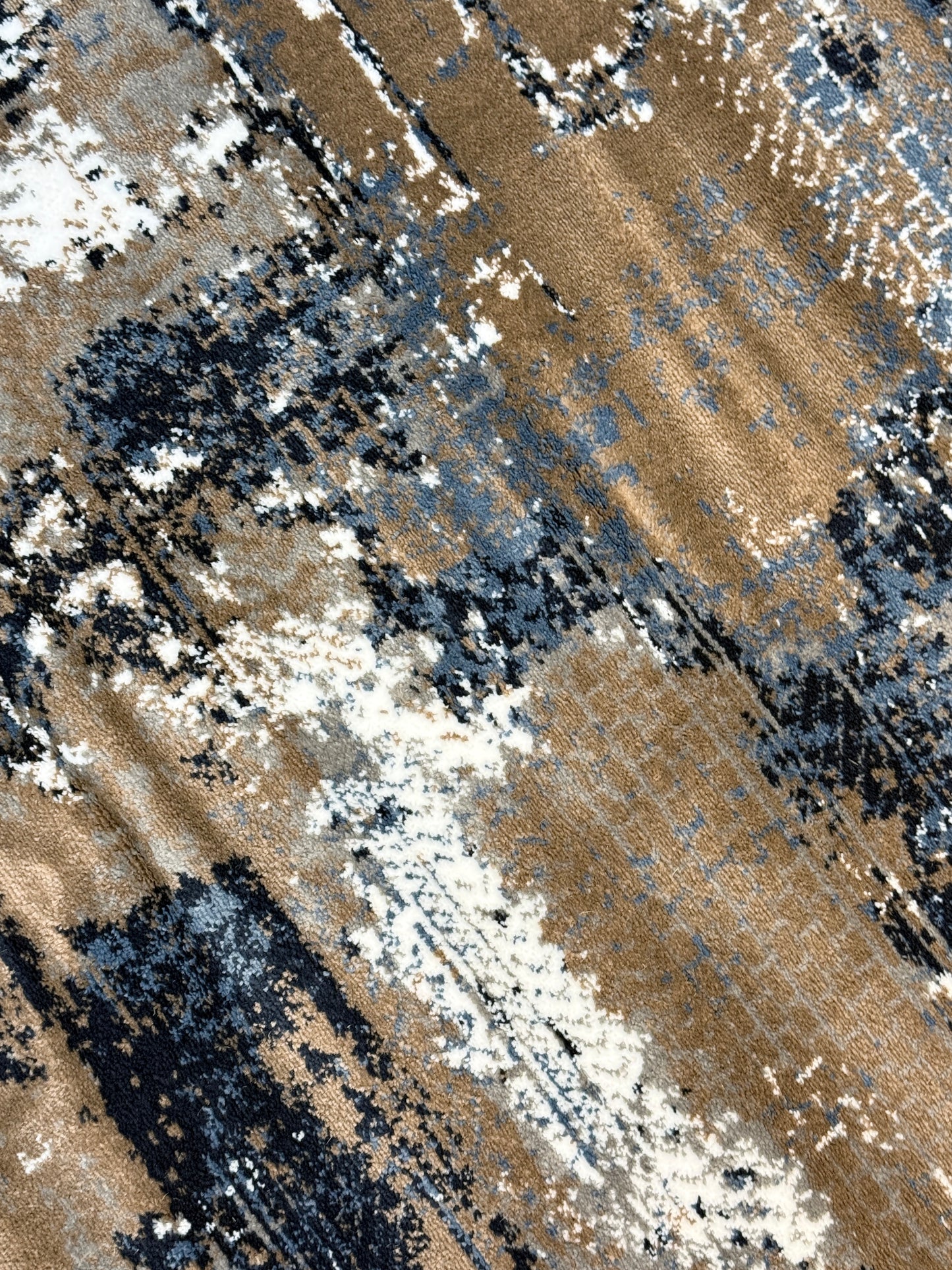 Abstract Midnight Area Rug | navy blue, slate grey, sandy tan & white | Size 3.3x5.0 ft
