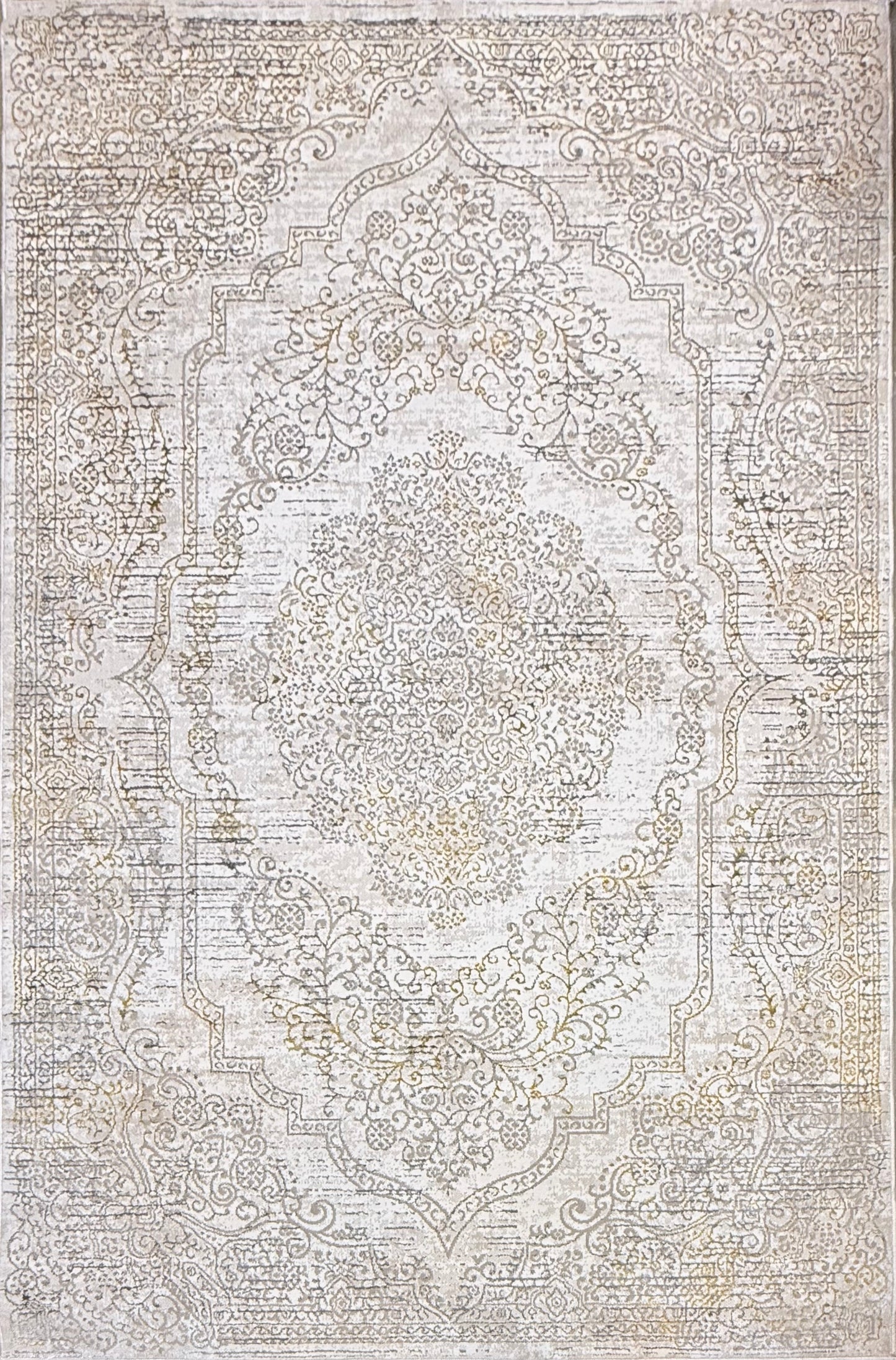 Vintage Persian-Style Area Rug |Ivory & Beige Floral Medallion | Size150×220 cm (4.11×7.3 ft)