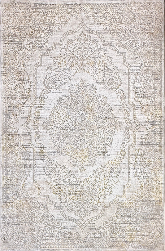 Vintage Persian-Style Area Rug |Ivory & Beige Floral Medallion | Size150×220 cm (4.11×7.3 ft)