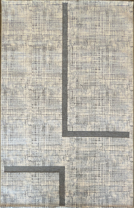 Modern Abstract Geometric Area Rug - Light Grey and Charcoal - Size (6.7x9.6)ft