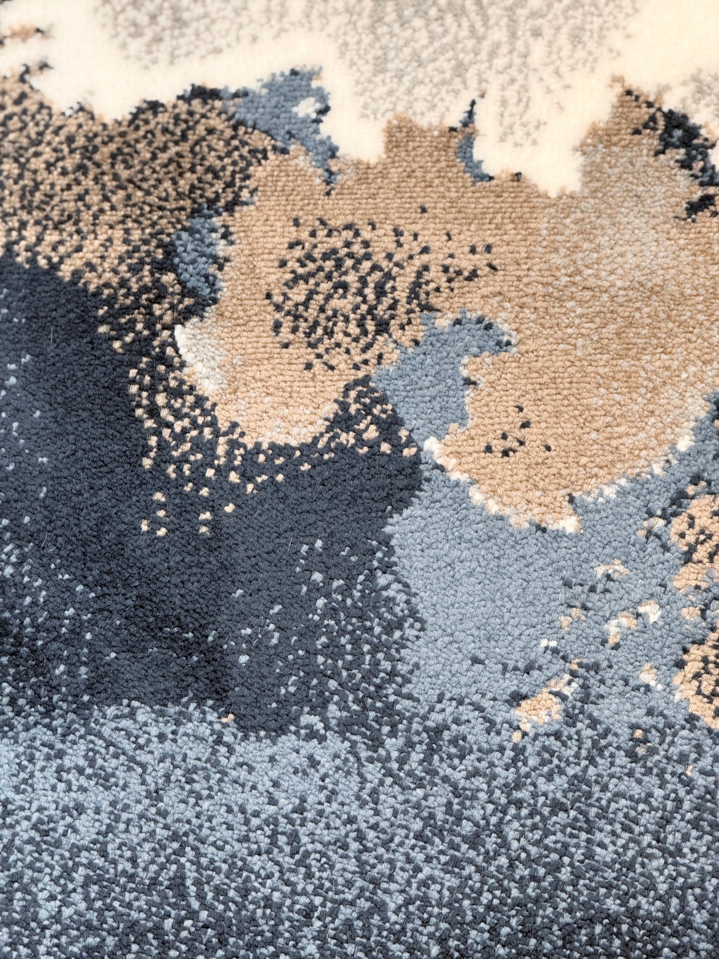 Nebula Abstract Rug | deep navy, slate blue, warm taupe & crisp white | Size 3.3x5.0 ft