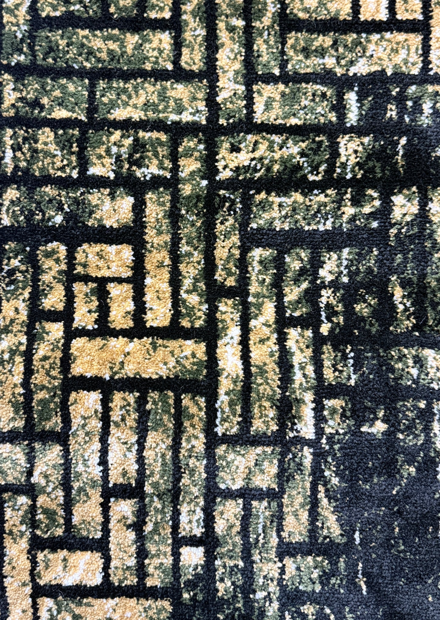 Geometric Basketweave Runner | Gold, Black & White |Size 2.7x5.0 ft