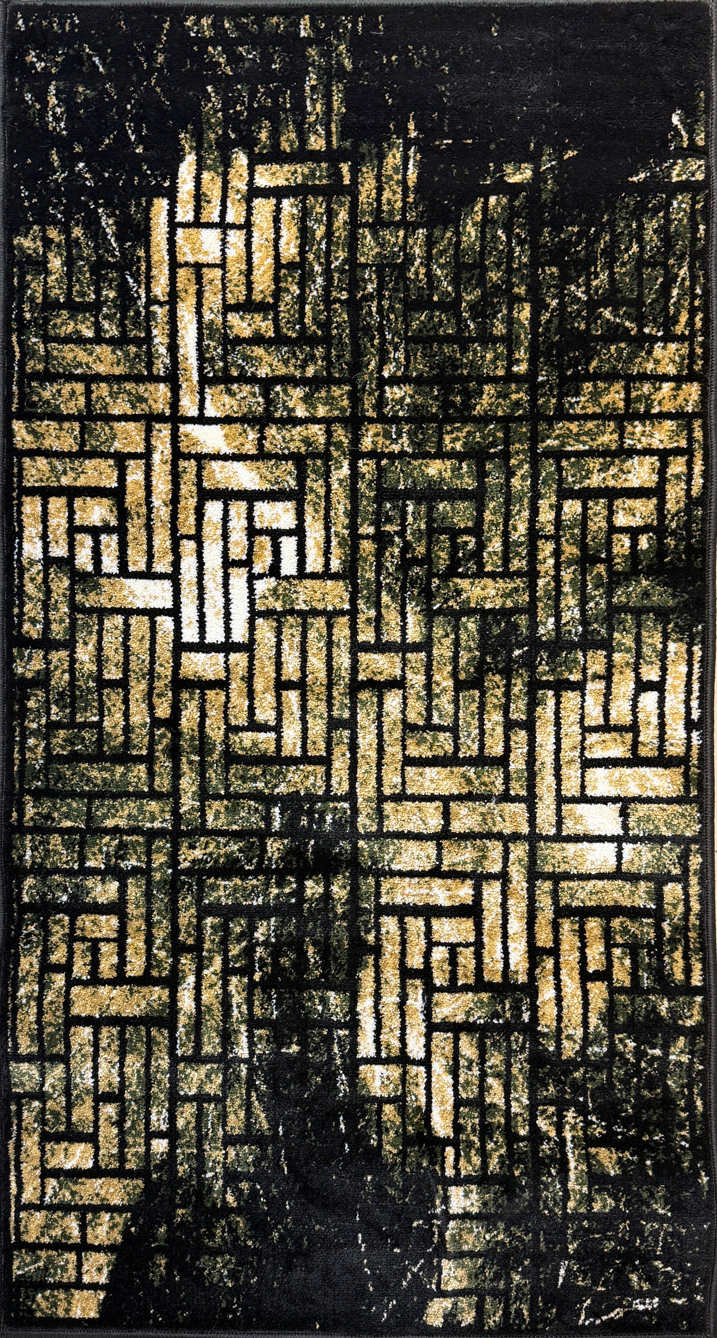 Geometric Basketweave Runner | Gold, Black & White |Size 2.7x5.0 ft