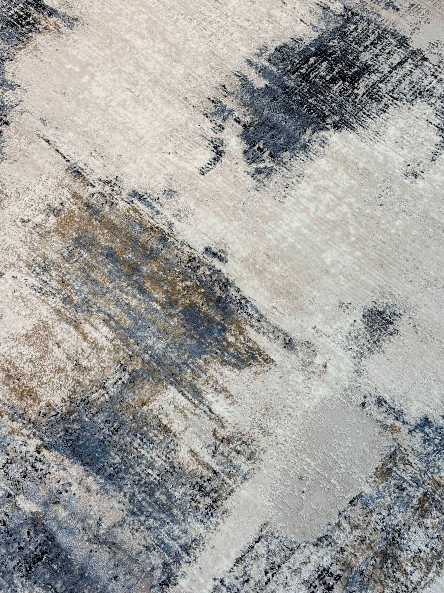 Modern Abstract Area Rug for Living Room – Grey, Navy & Beige Textured Design | 150×220 cm (4.11×7.3 ft)