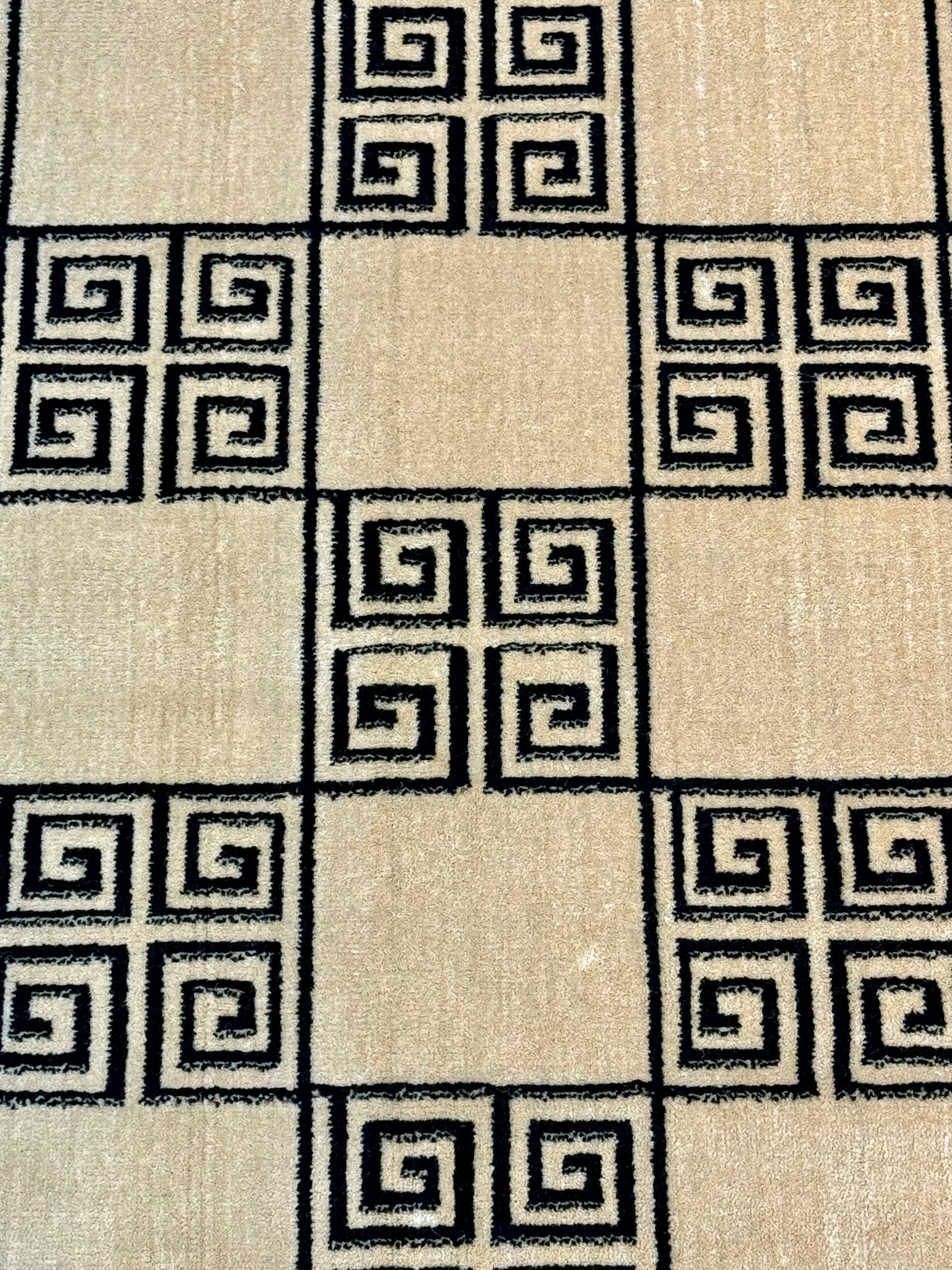 This Geometric Greek Key Area Rug | Black and Beige color palette | Size 4x6 feet.