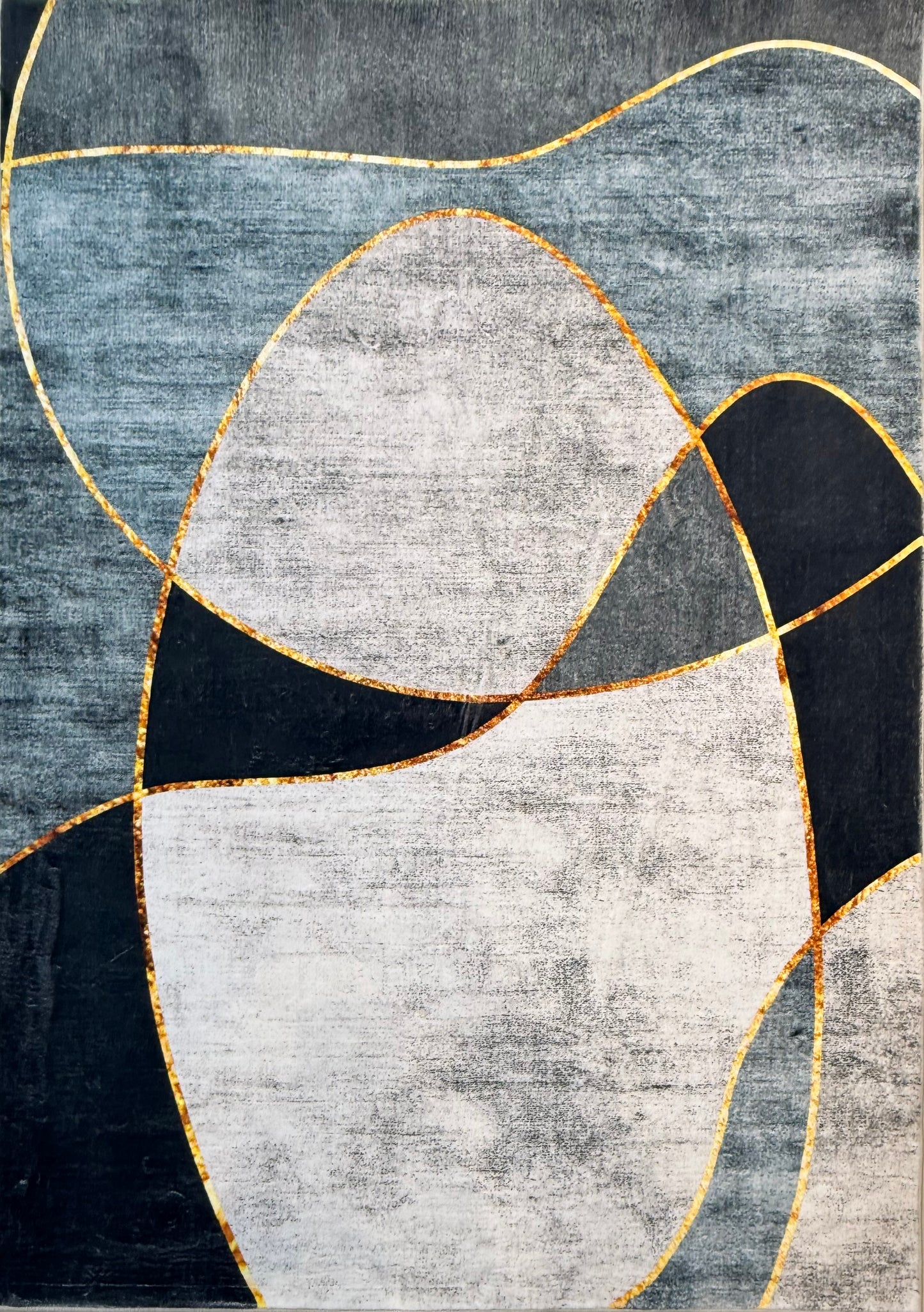 Modern Abstract with Gold Lines/Curves | Grey Black Gold Rug | Size 120x170cm (approx. 4'.0" x 5'7")ft