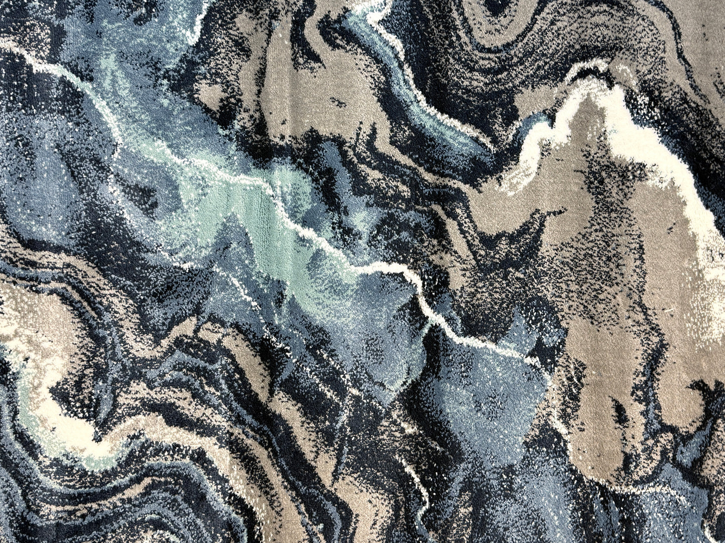 Abstract Marble Nebula Area Rug | Slate Blue, Charcoal, and Silver |Size 3.3x5.0 ft