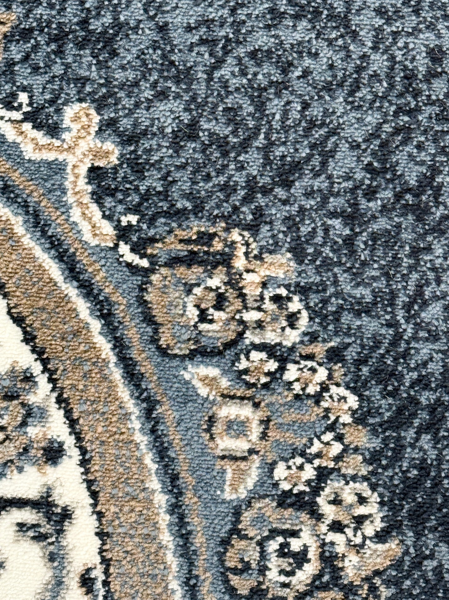 Classic Medallion Border Area Rug | Dark Blue Grey Beige Cream | Size 5x7.3 Feet