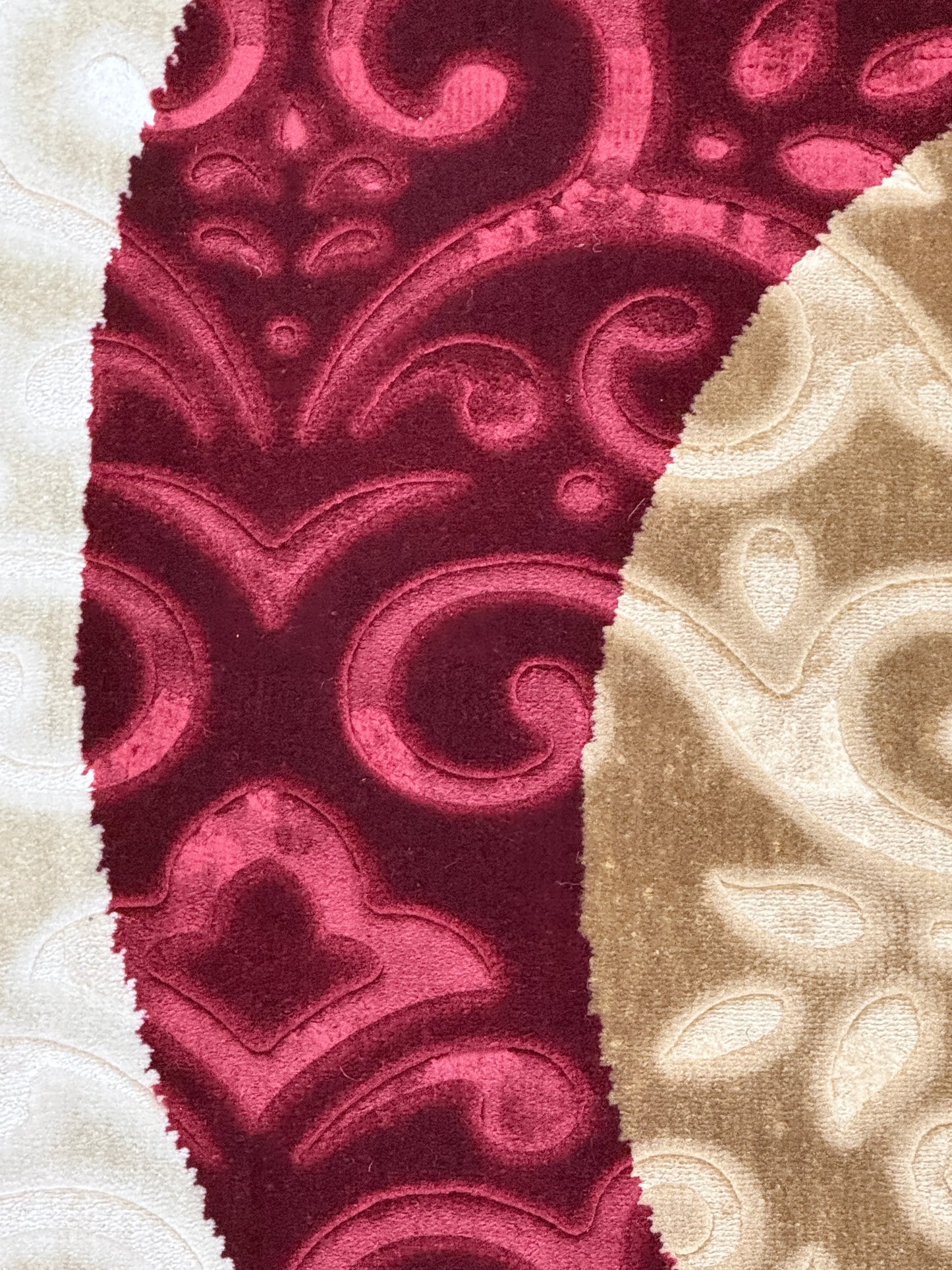 Modern Circles Area Rug | Maroon, Black, Cream & Beige | Size 200x290 cm (6.7x9.6 ft)