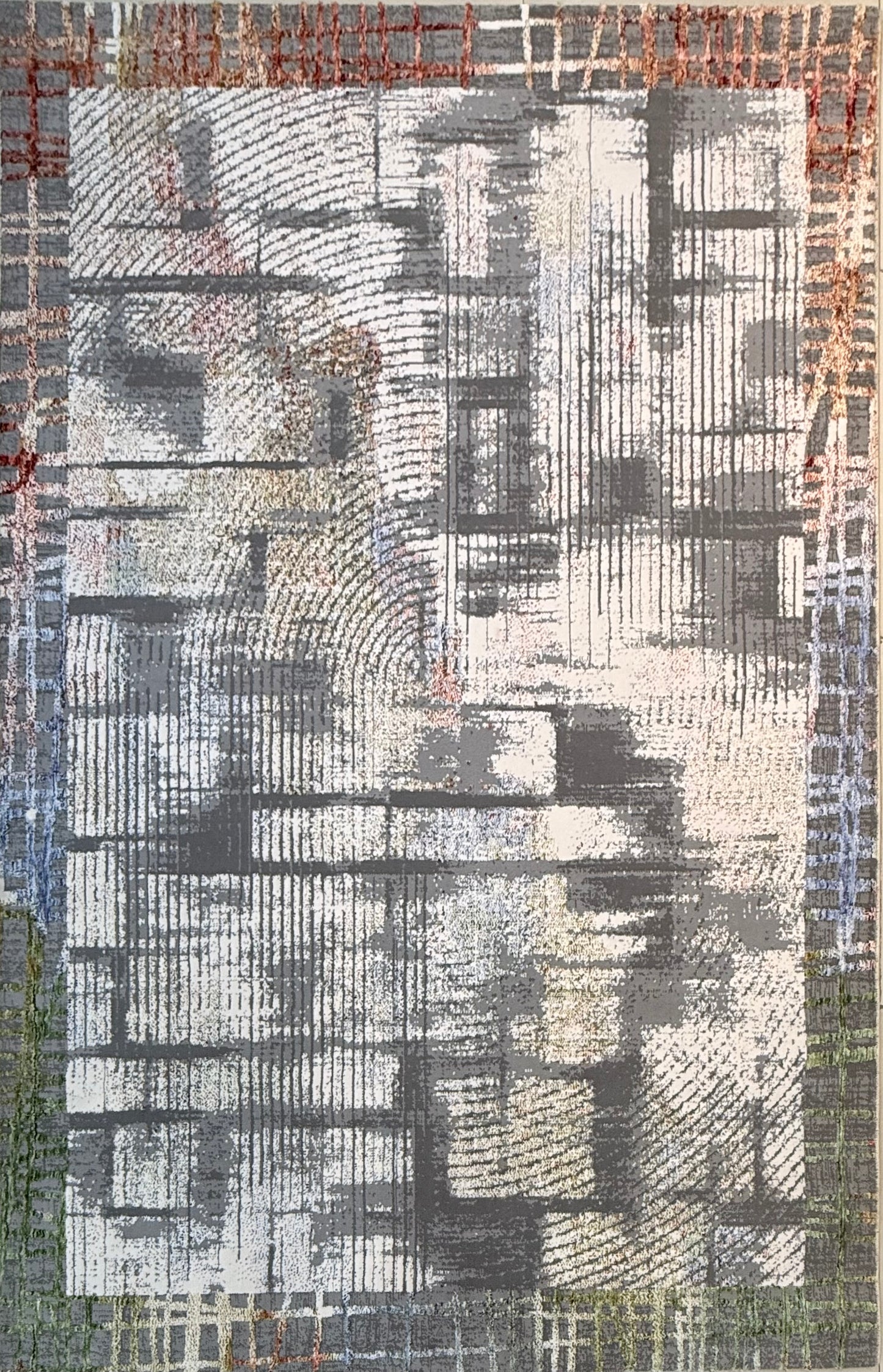 Artistic Linear Abstract Rug | Grey, Ivory | Size 150x220 cm (approx 4.11 x 7.2 feet).