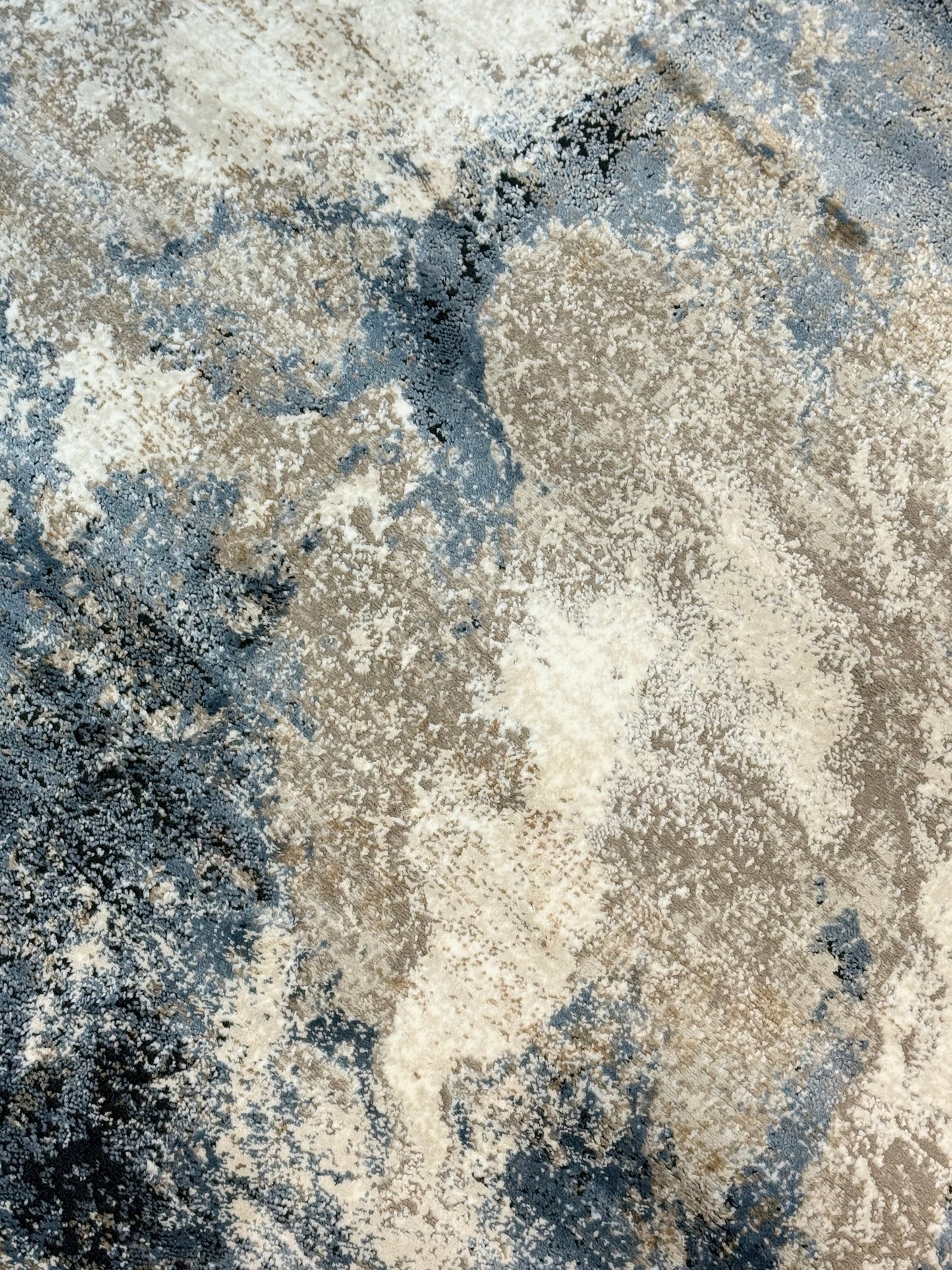 Stylish Living Room Rug - Abstract Marble Effect, Neutral Grey & Blue | Size 150x220 cm (4.11 x 7.3 ft)