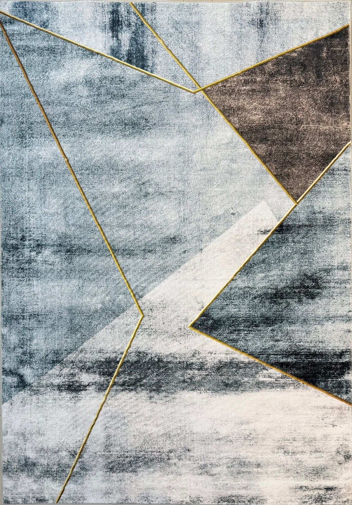Contemporary Abstract Geo Rug | Grey & Gold Geometric Rug | Size 120x170 cm (4.0x5.7ft) approx