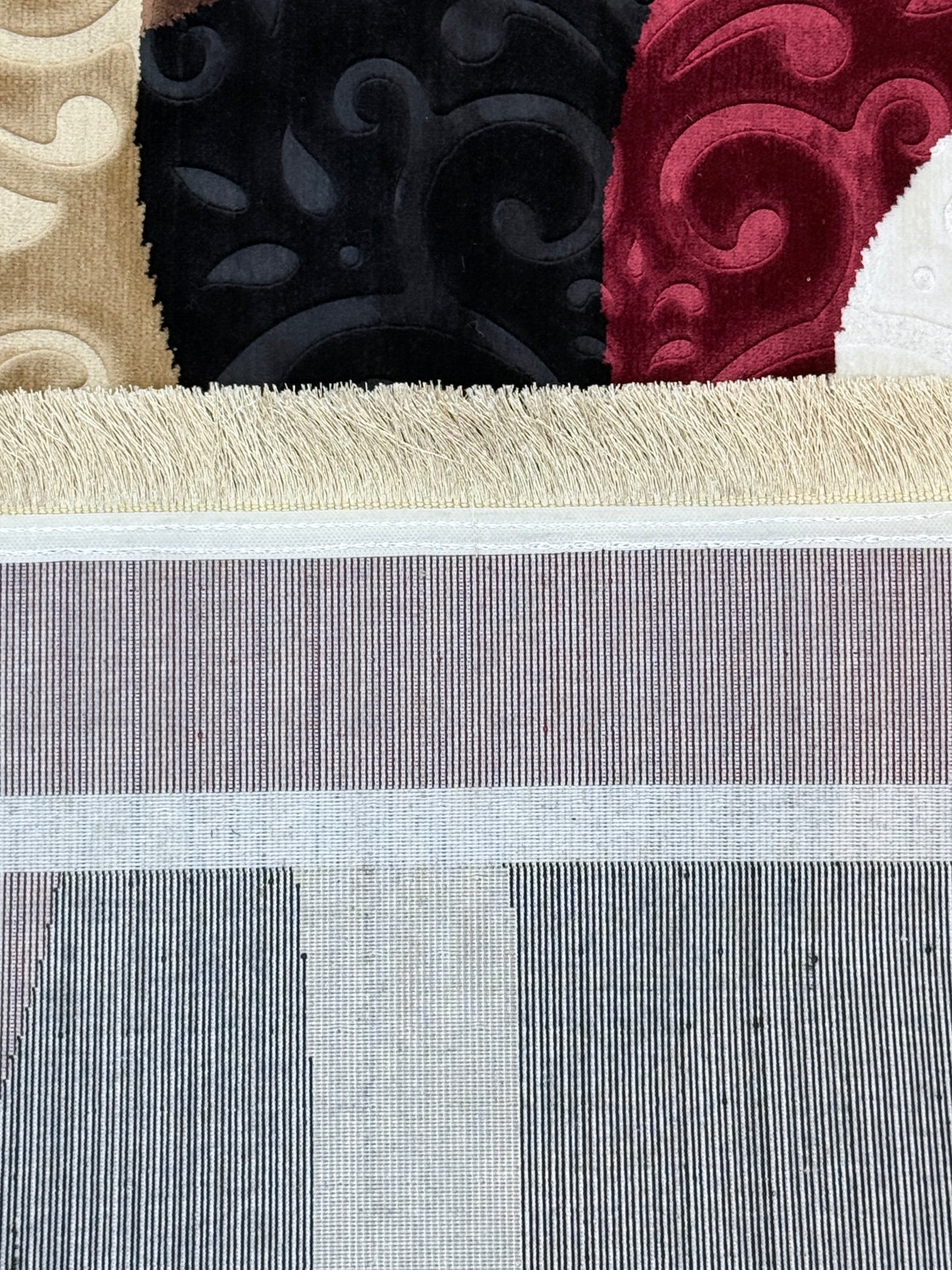 Modern Circles Area Rug | Maroon, Black, Cream & Beige | Size 200x290 cm (6.7x9.6 ft)