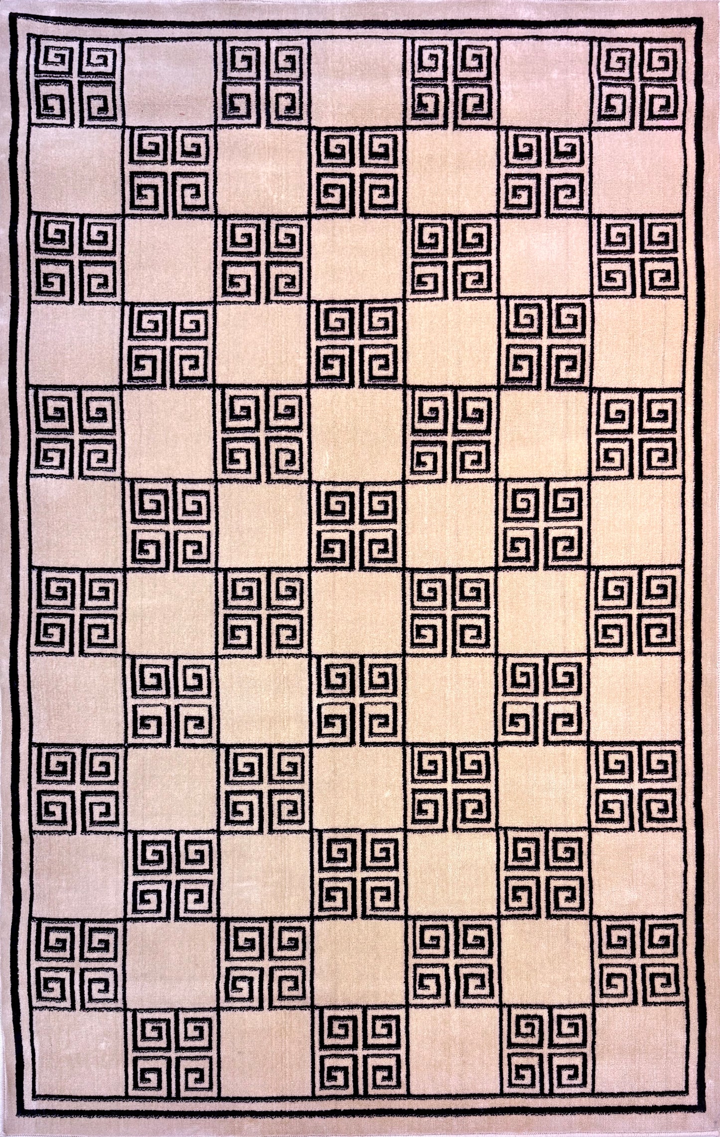 This Geometric Greek Key Area Rug | Black and Beige color palette | Size 4x6 feet.
