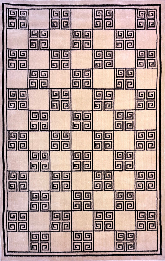 This Geometric Greek Key Area Rug | Black and Beige color palette | Size 4x6 feet.