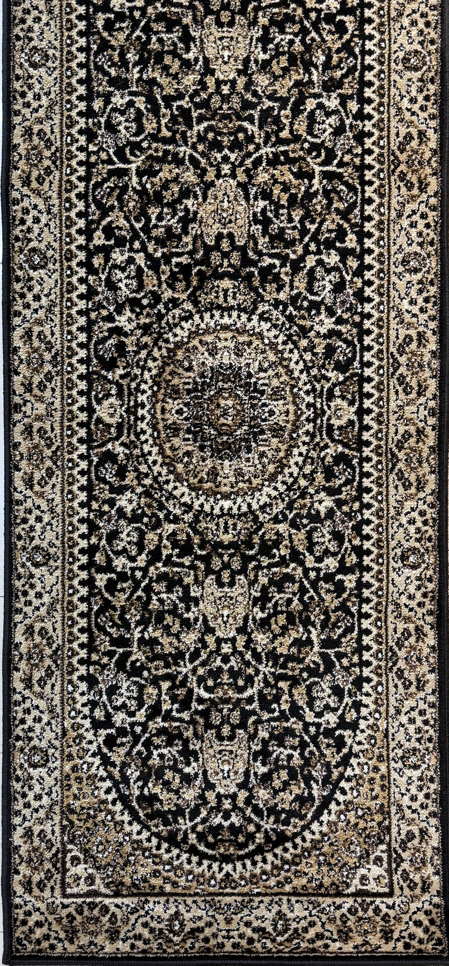 Traditional Persian Style Runner Rug Black and Beige | Size 2.7 x 13.0 Feet