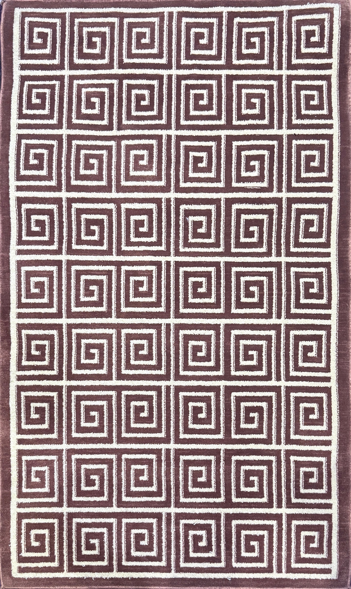 Geometric Greek Key Design Carpet Brown and White Size (3 x 5 )ft