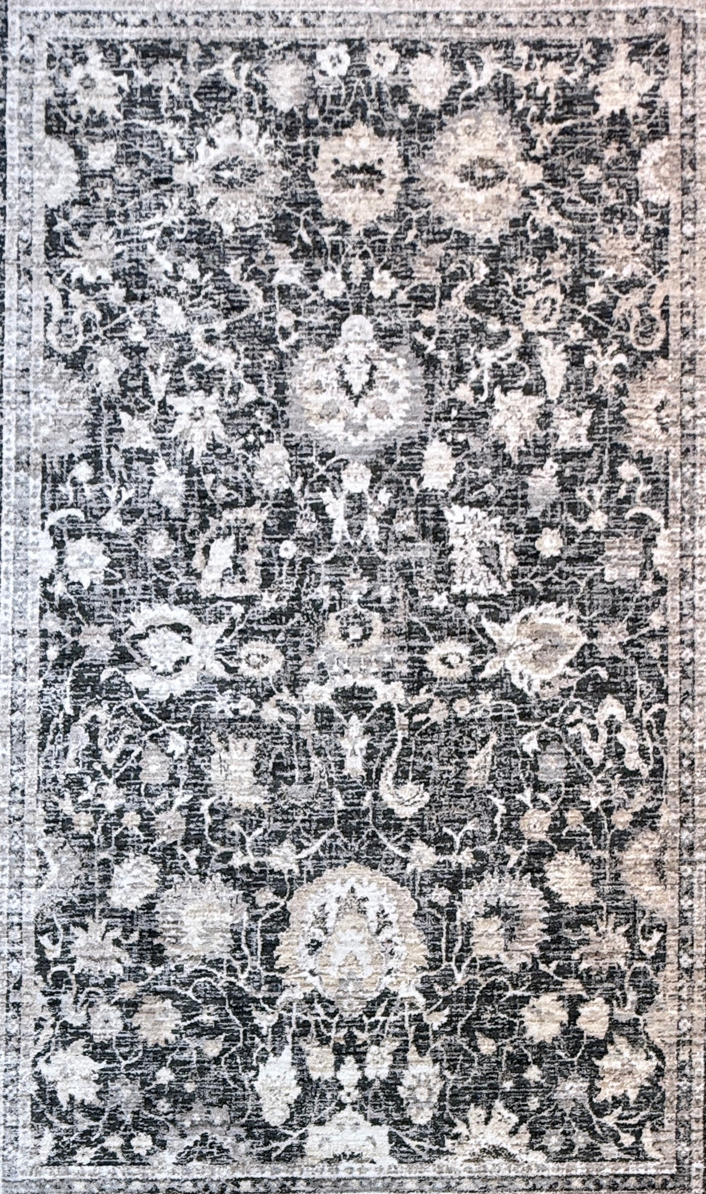 Vintage Floral Medallion Rug | Charcoal & Grey | Size 150x230 cm (4.11x7.6 ft)
