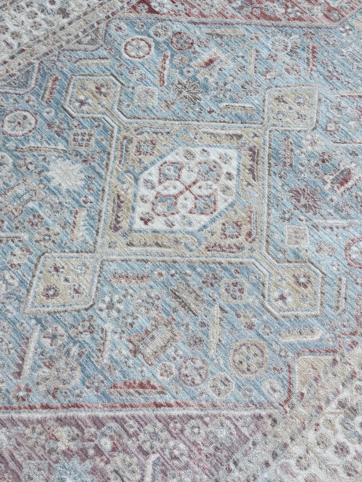 Vintage Medallion Distressed Rug | Light Blue, Rust & Cream | Size 150x230 cm (4.11x7.6 ft)