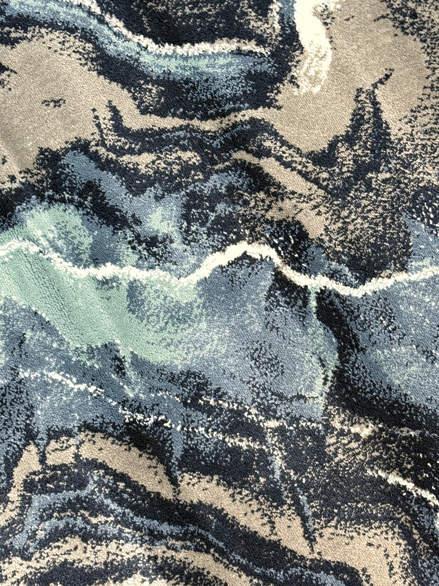 Abstract Marble Nebula Area Rug | Slate Blue, Charcoal, and Silver |Size 3.3x5.0 ft