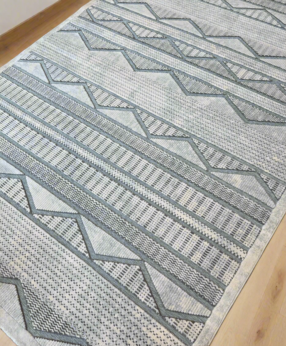 Modern Geometric Pattern Light Cream & Grey - Rug - Size (6.7x9.6)ft