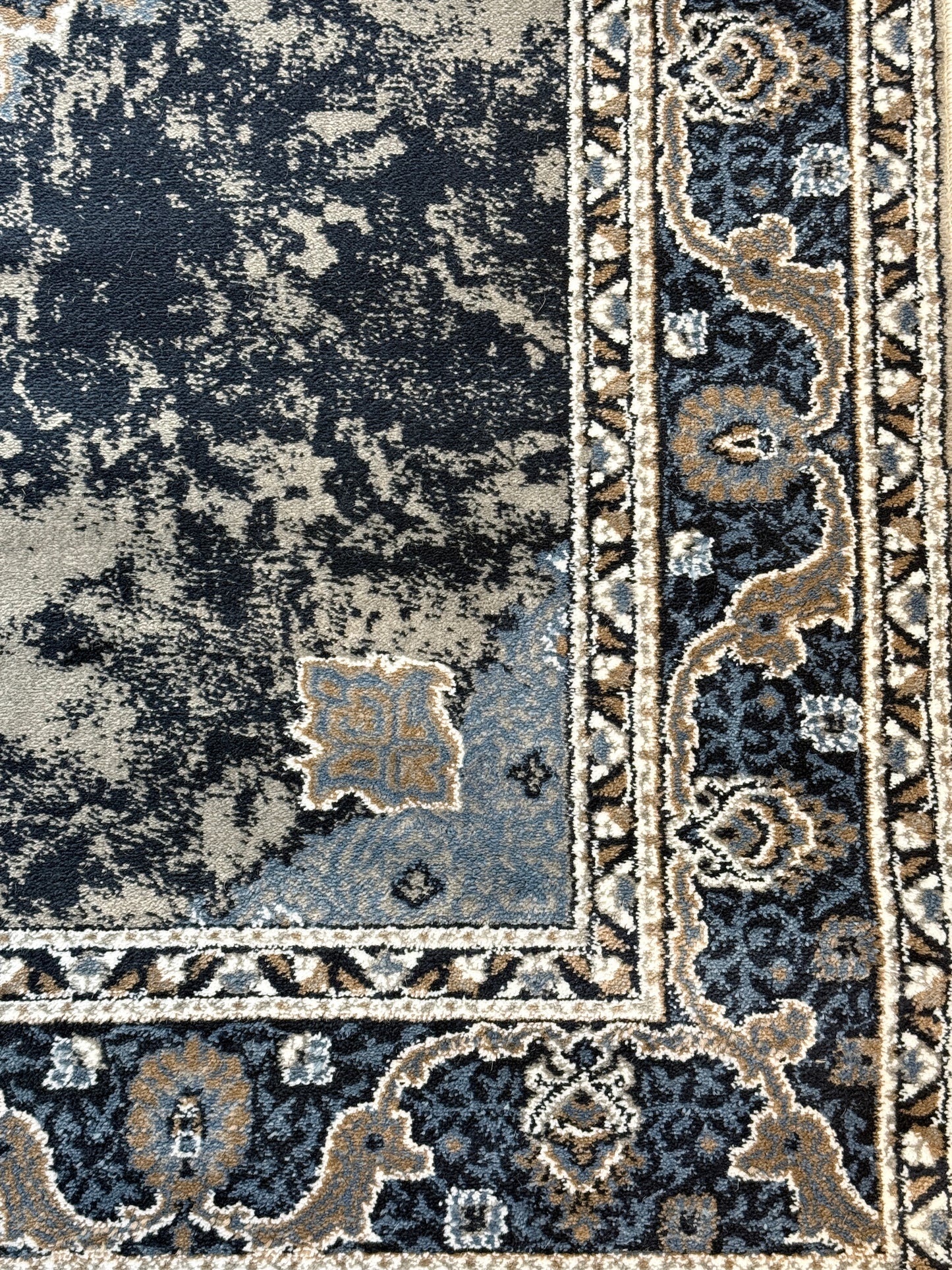 Classic Persian Style Area Rug | Navy Blue Grey Beige Ivory | Size 5 x 7.3 ft
