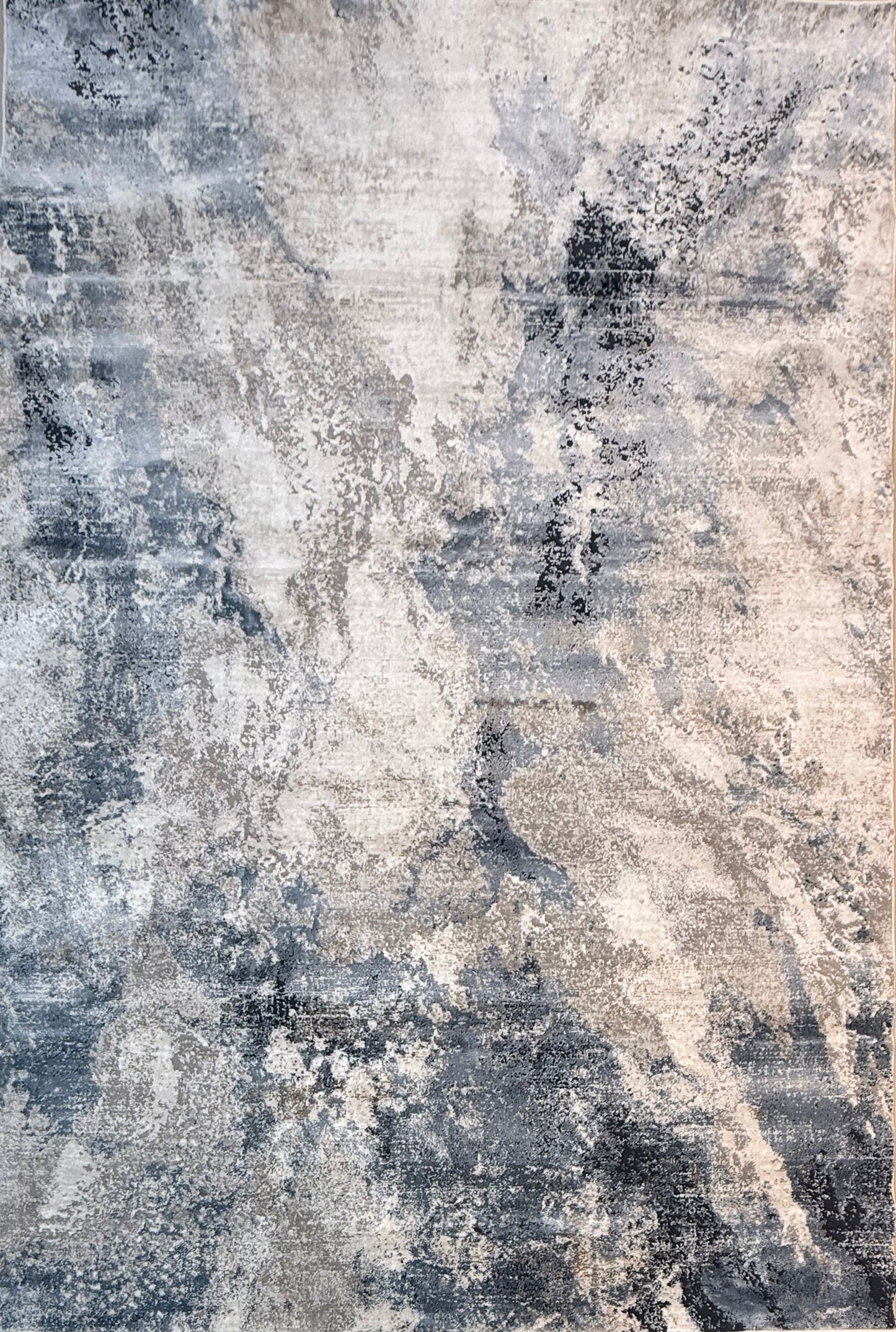 Stylish Living Room Rug - Abstract Marble Effect, Neutral Grey & Blue | Size 150x220 cm (4.11 x 7.3 ft)