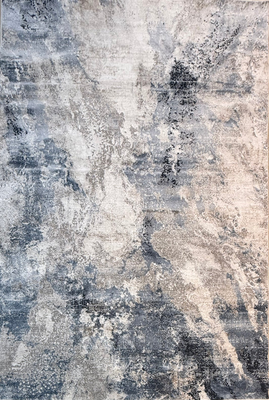 Stylish Living Room Rug - Abstract Marble Effect, Neutral Grey & Blue | Size 150x220 cm (4.11 x 7.3 ft)