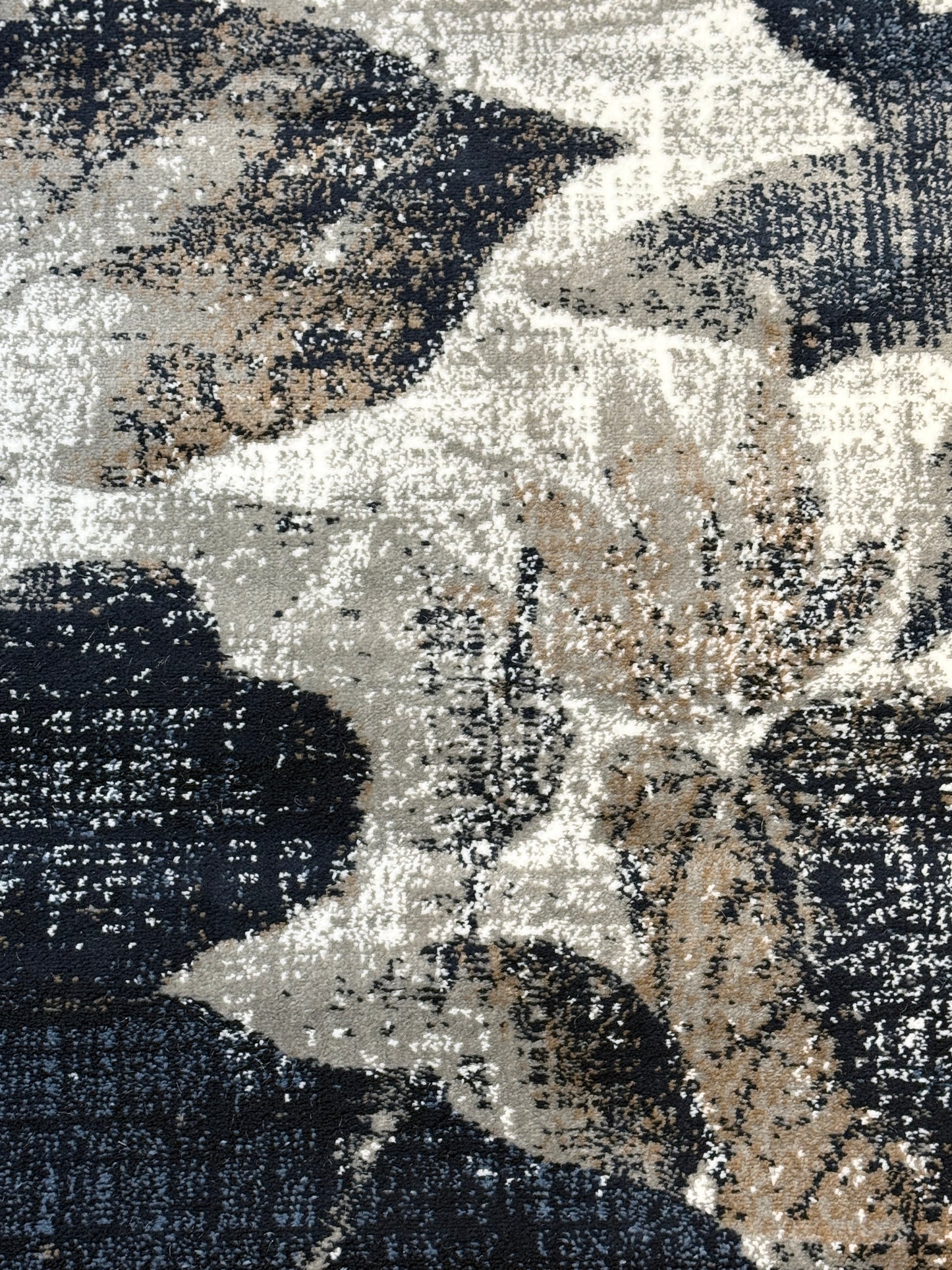Modern Floral Leaf Area Rug | charcoal, grey, beige, and cream | Size 3.3x5.0 ft