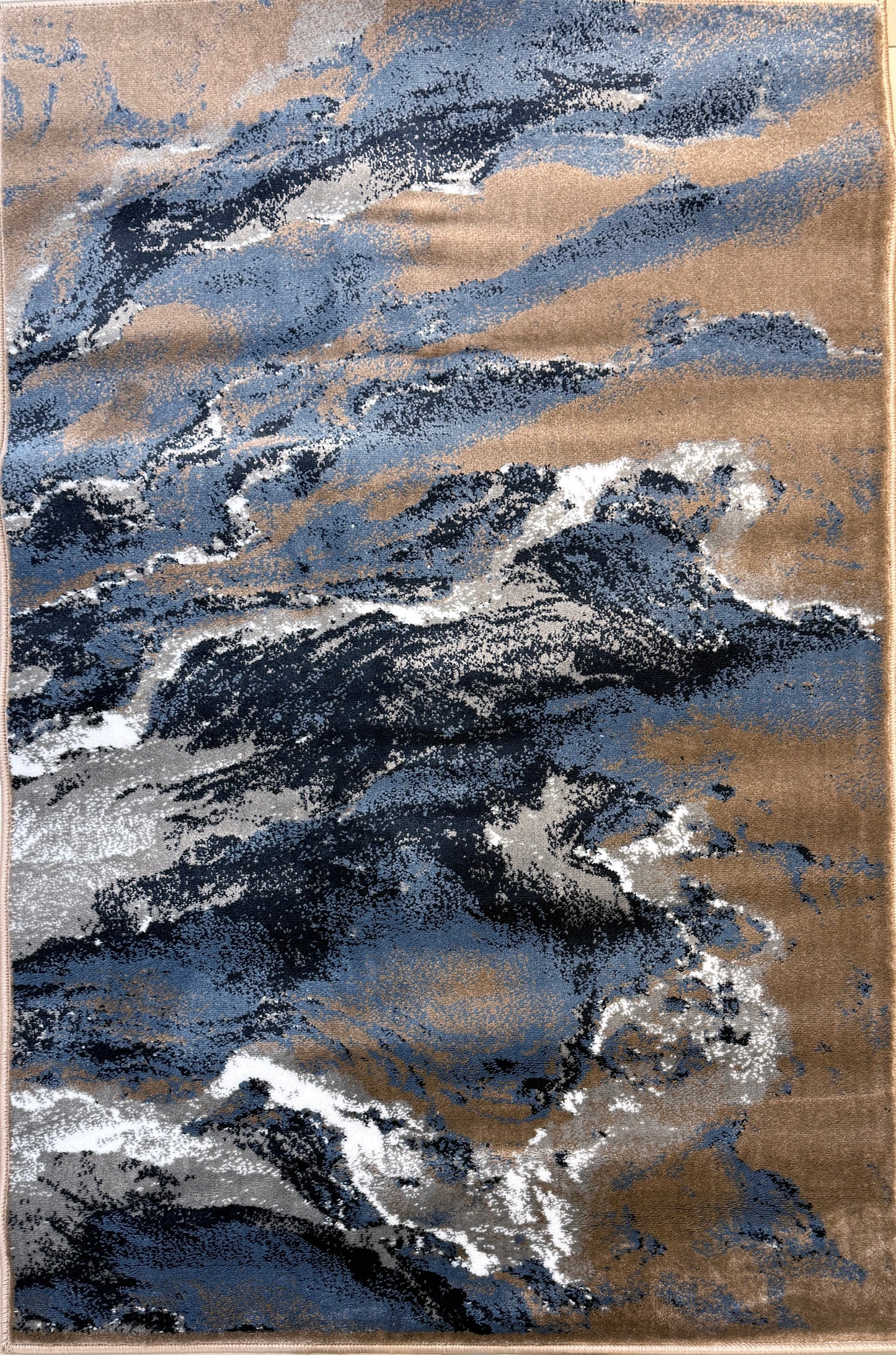 Azure Storm Abstract Rug  |slate blue, navy, sandy beige, and white | Size 3.3x5.0 ft