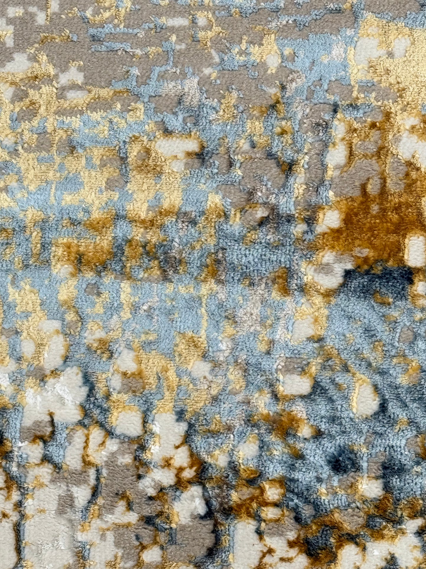 Abstract Textured Modern Rug - Beige, Cream, Grey, Gold & Light Blue | 250x350 cm (8.2x11.5 ft)
