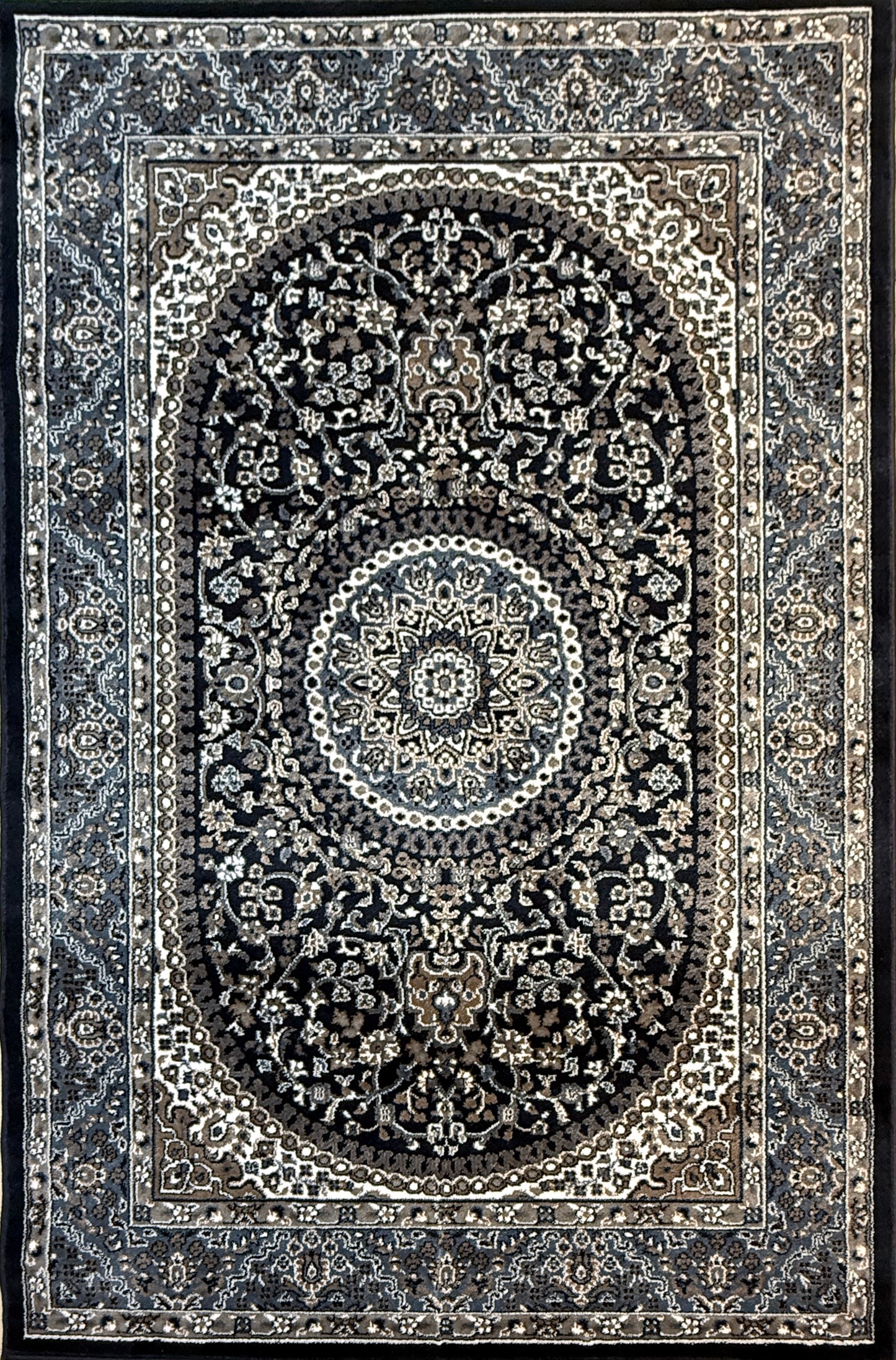 Traditional Persian Style Area Rug | Dark Blue Grey and Beige Colours | Size 5x7.3 ft