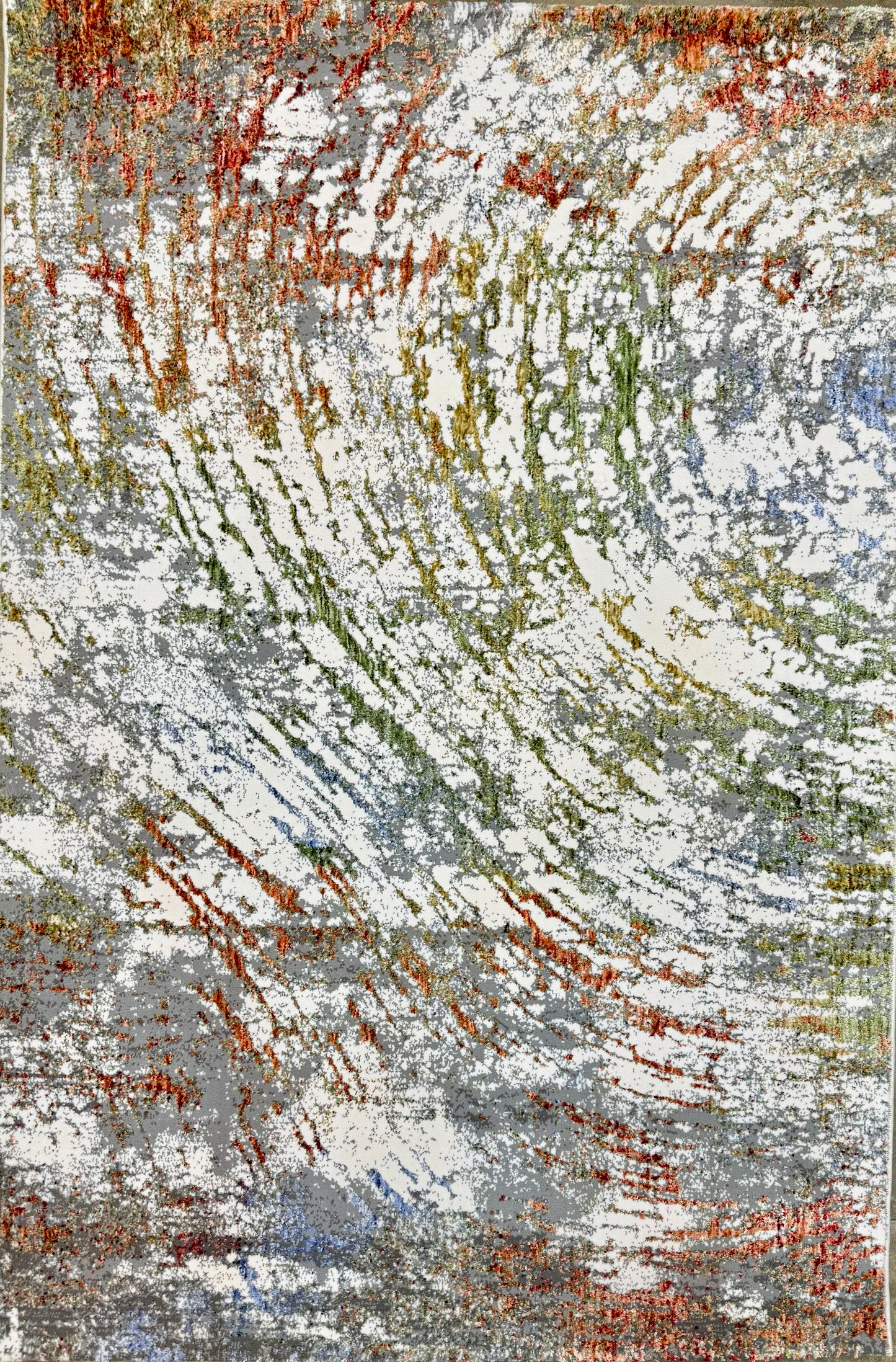 Textured Cream Rug with Fluid Abstract Coloration Size (4.10x7.3)ft