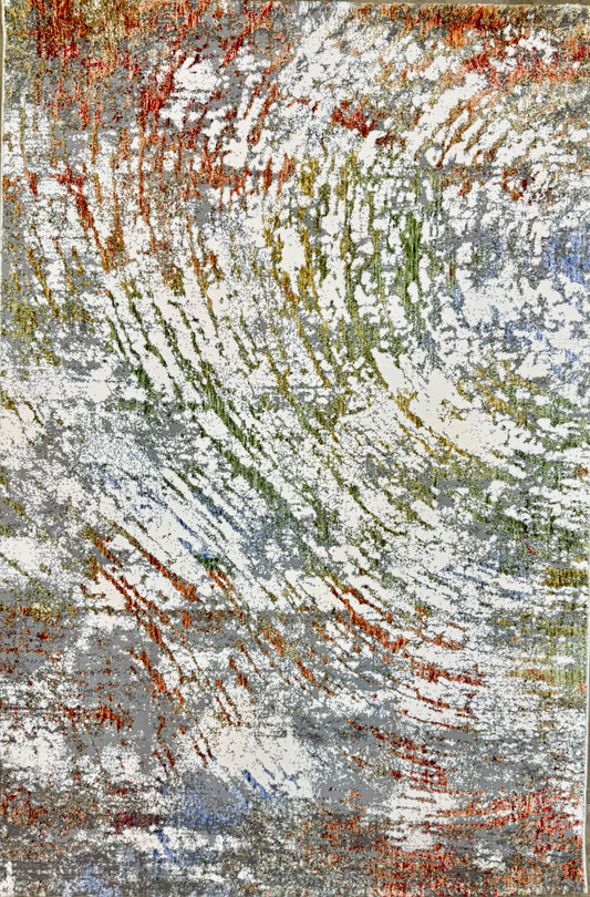 Textured Cream Rug with Fluid Abstract Coloration Size (4.10x7.3)ft