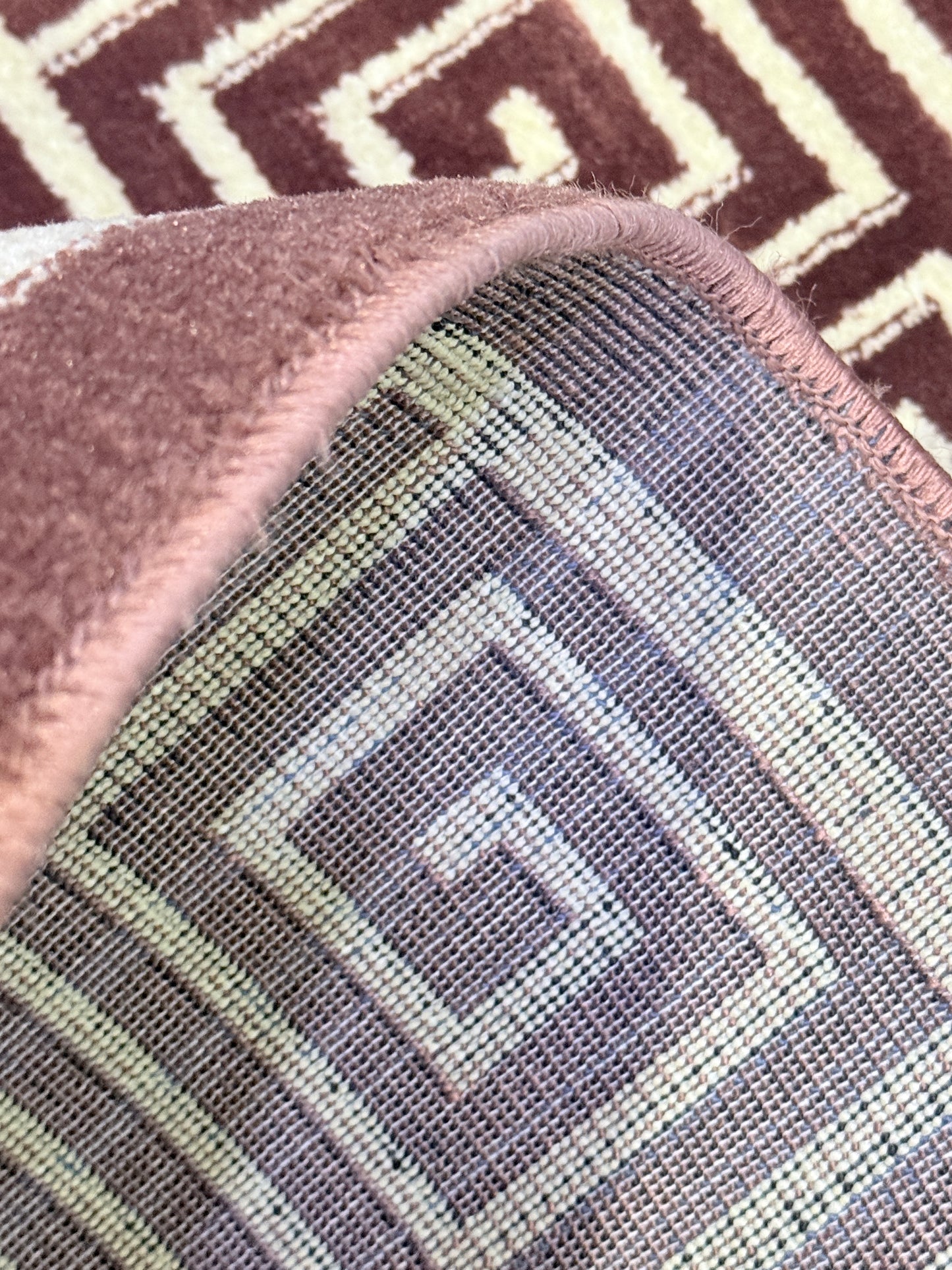 Geometric Greek Key Design Carpet Brown and White Size (3 x 5 )ft