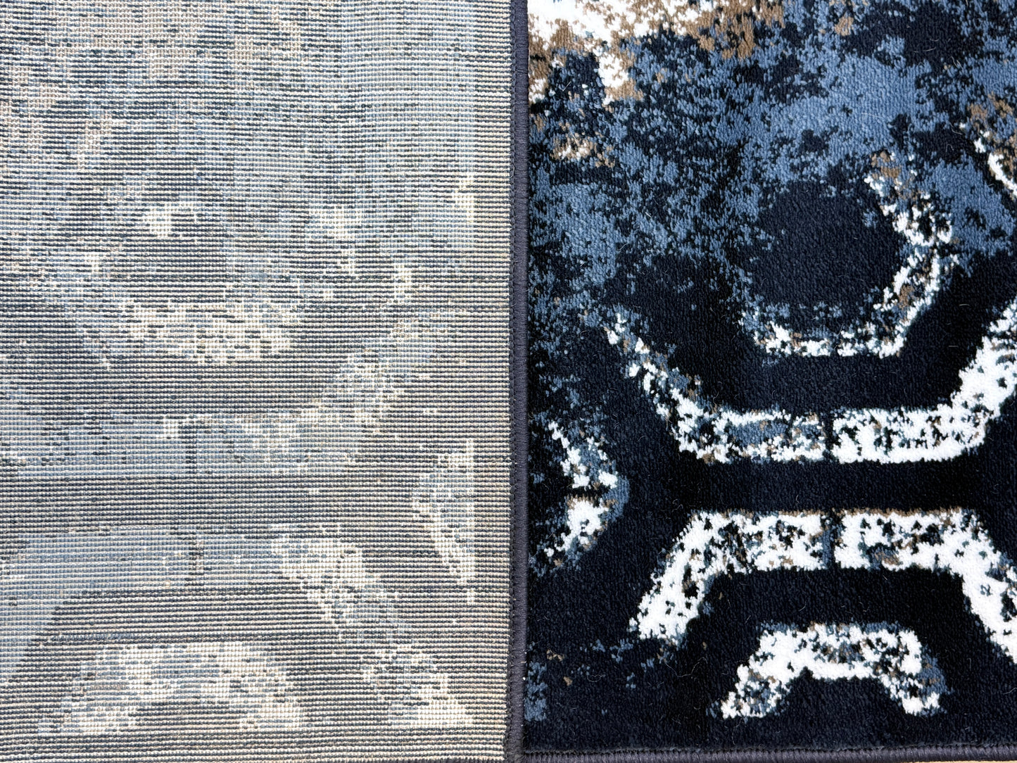 Abstract Geometric Distressed Area Rug | navy blue, grey, cream & taupe | Size 3.3x5.0 ft