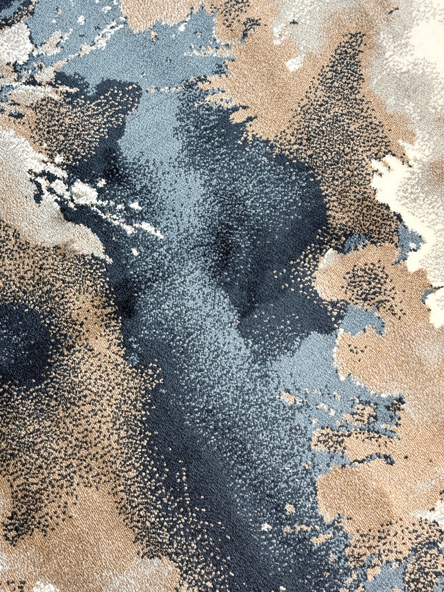 Nebula Abstract Rug | deep navy, slate blue, warm taupe & crisp white | Size 3.3x5.0 ft