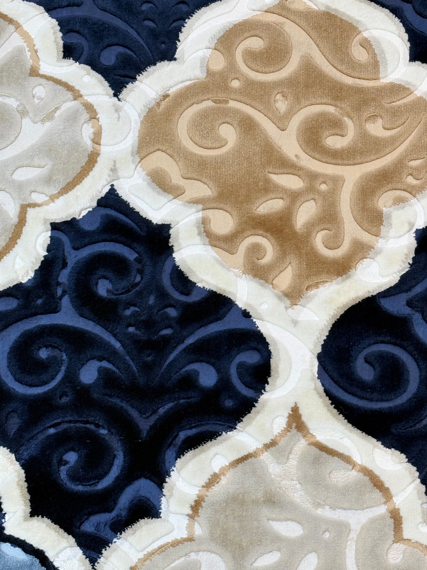Greek Medallion Trellis Rug | NavyBlue, Cream & Gold | Size 200x290 cm (6.7x9.6 ft)