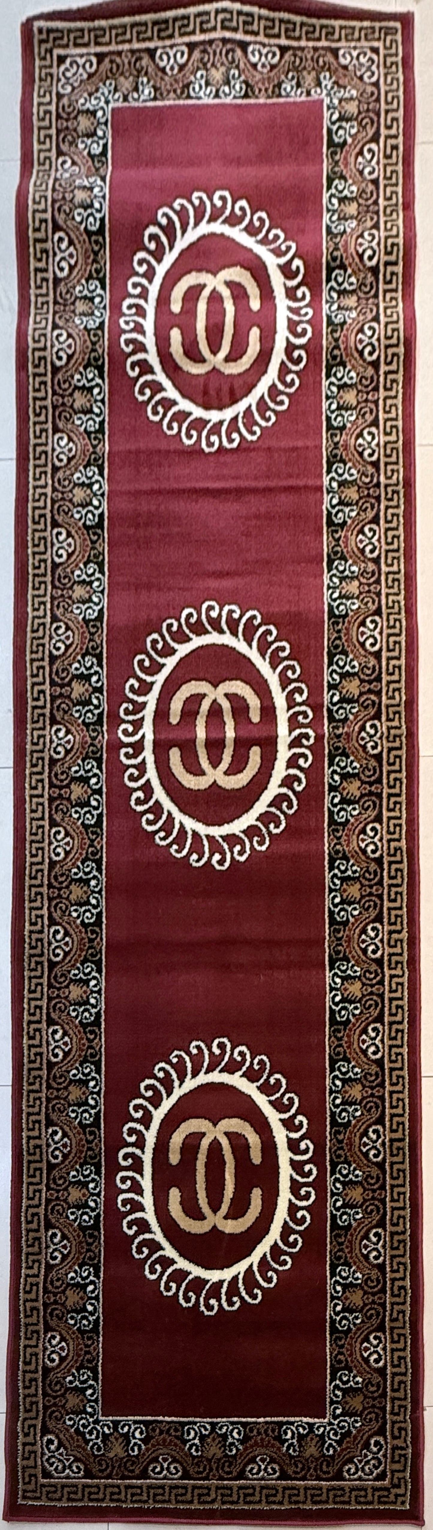 Traditional Classic Runner Rug | Deep Maroon Red Beige Gold & Black | Size 2.7x9.6 ft