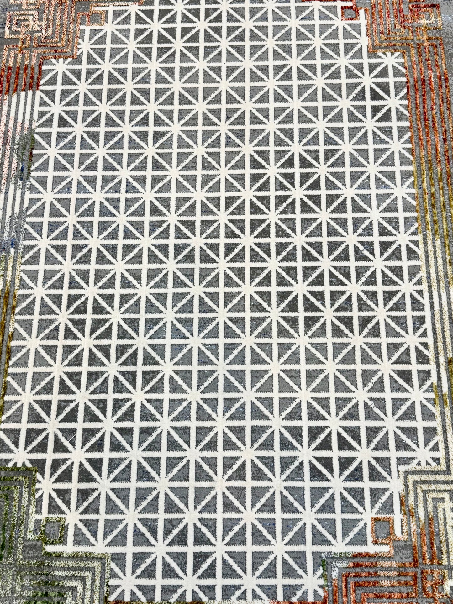 Modern Grid Pattern Rug - Grey, White, Rust & Green Size 150x220 cm (4.10x7.3)ft