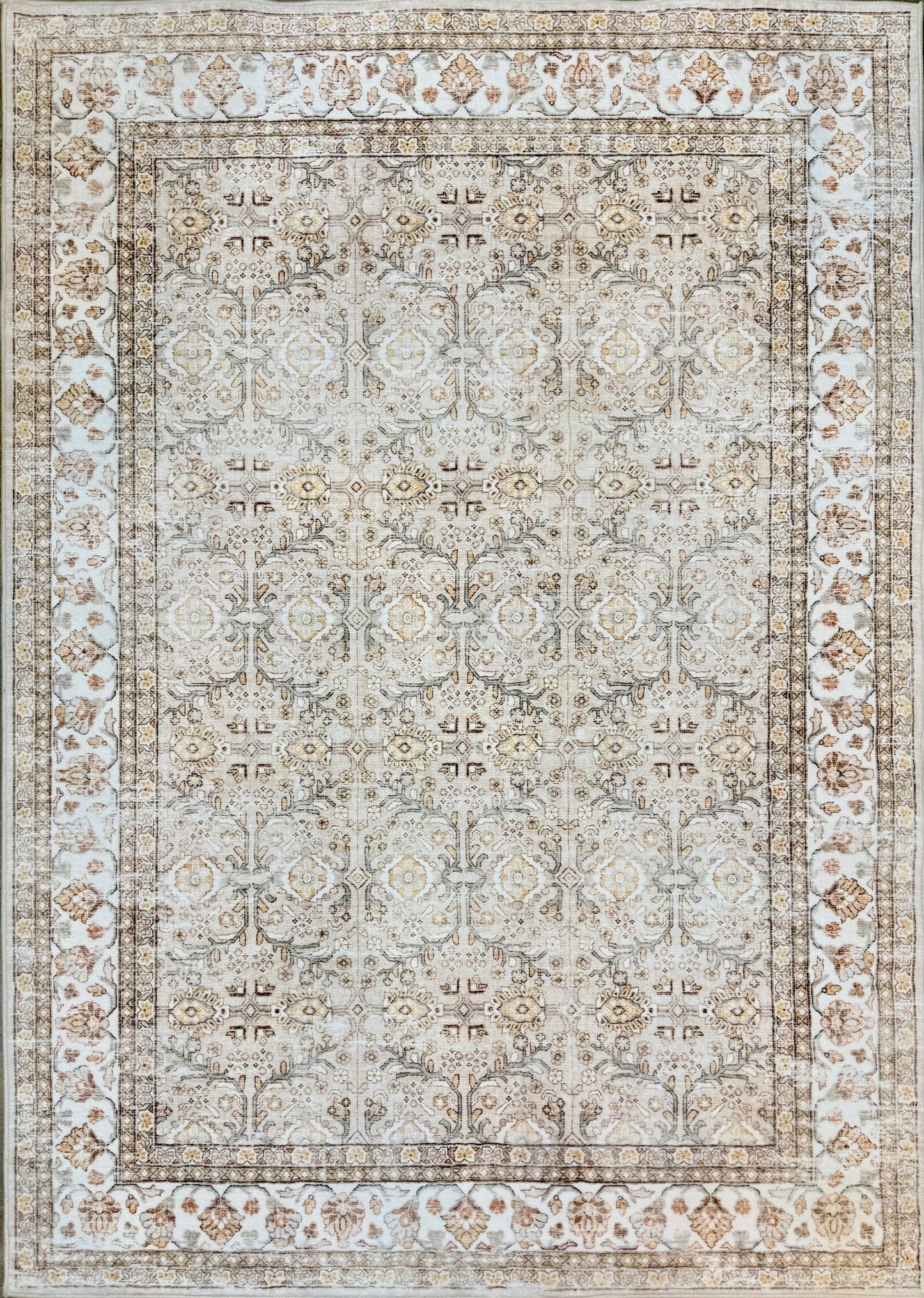Faded Cream and Taupe Persian Style Area Rug | Ivory & Cream | Size 120x170 cm (4.0x5.7 ft) approx