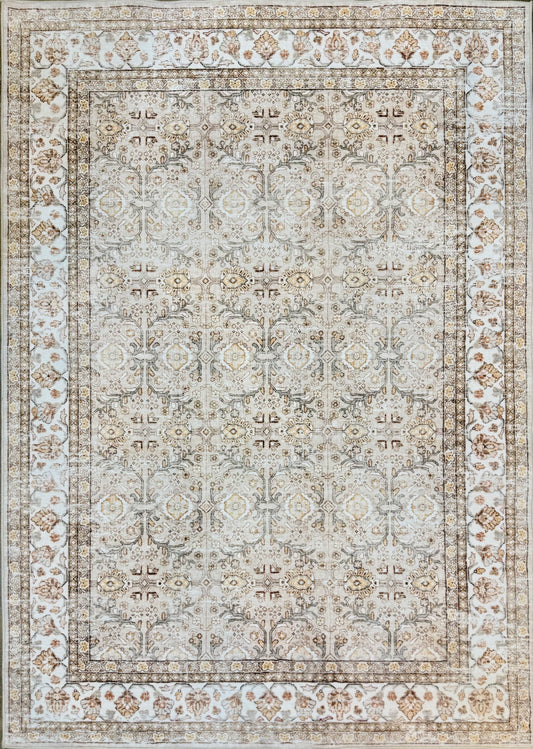 Faded Cream and Taupe Persian Style Area Rug | Ivory & Cream | Size 120x170 cm (4.0x5.7 ft) approx